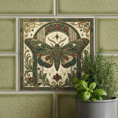 Emerald Art Nouveau Moth Decorative Tile タイル