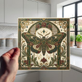 Emerald Art Nouveau Moth Decorative Tile タイル
