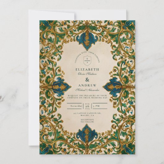 Emerald Baroque Islamic Wedding 招待状 (正面)
