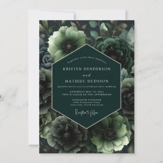 Emerald Bloom Opulent Wedding 招待状 (正面)