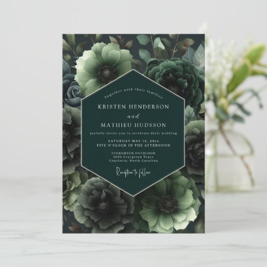 Emerald Bloom Opulent Wedding 招待状 (スタンド正面)