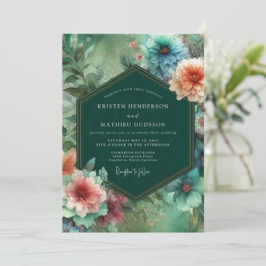 Emerald Bloom Whimsy Wedding 招待状 (スタンド正面)
