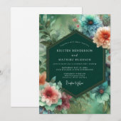 Emerald Bloom Whimsy Wedding 招待状 (正面/裏面)