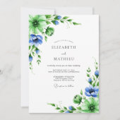 Emerald Blue Botanical Spring Wedding 招待状 (正面)