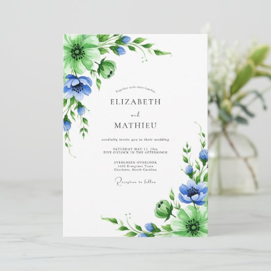 Emerald Blue Botanical Spring Wedding 招待状 (スタンド正面)