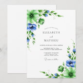 Emerald Blue Botanical Spring Wedding 招待状 (正面/裏面)