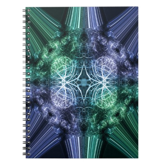 Emerald Blue Crystalline Energy Fractal Art ノートブック (正面)
