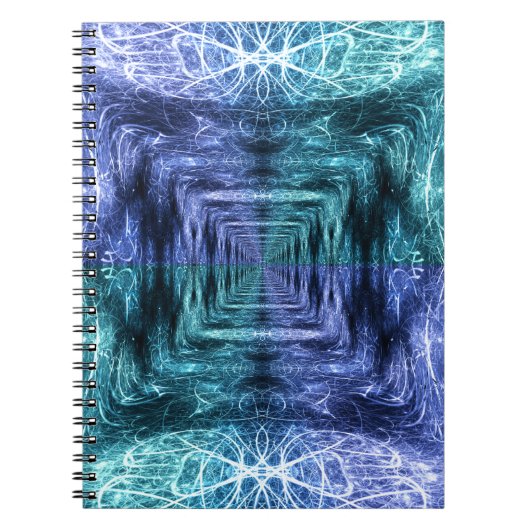 Emerald Blue Crystalline Energy Fractal Art ノートブック (正面)