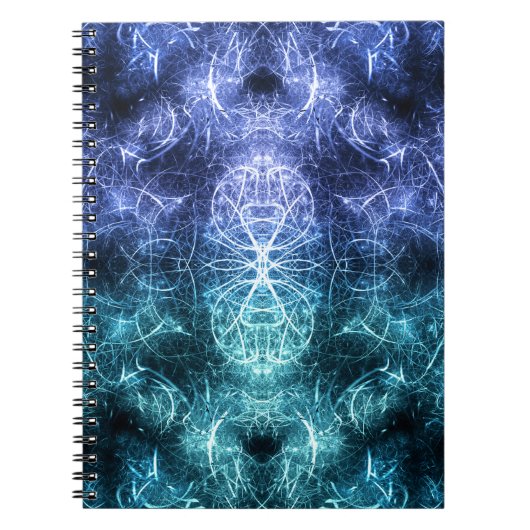 Emerald Blue Crystalline Energy Fractal Art ノートブック (正面)