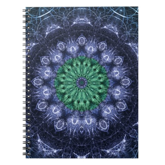 Emerald Blue Crystalline Energy Fractal Art ノートブック (正面)