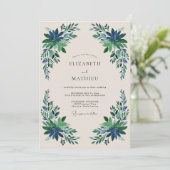 Emerald Blue Floral Flourish Wedding 招待状 (スタンド正面)