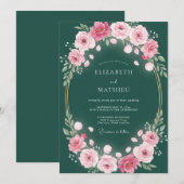Emerald Blush Floral Garland Wedding 招待状 (正面/裏面)