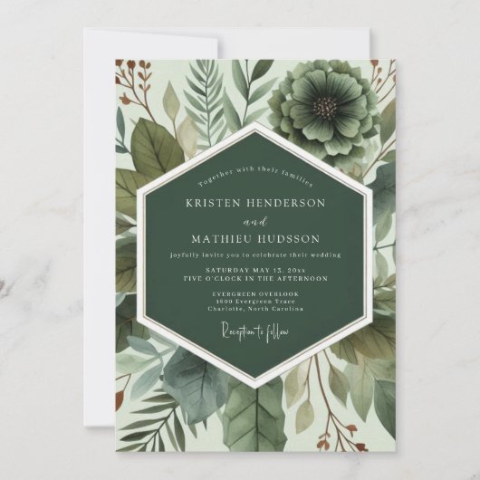 Emerald Botanical Ethereal Wedding 招待状 (正面)