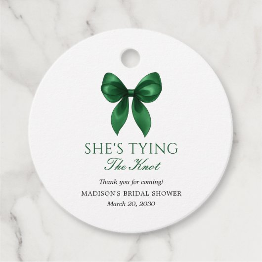 Emerald Bow She's Tying the Knot Bridal Shower フェイバータグ (正面)