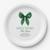 Emerald Bow She's Tying the Knot Bridal Shower ペーパープレート (正面)