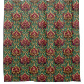 Emerald Burgundy Baroque Damask シャワーカーテン (正面)