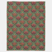 Emerald Burgundy Baroque Damask フリースブランケット (正面)