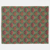Emerald Burgundy Baroque Damask フリースブランケット (正面(横))