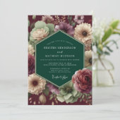 Emerald Burgundy Dramatic Bloom Wedding 招待状 (スタンド正面)