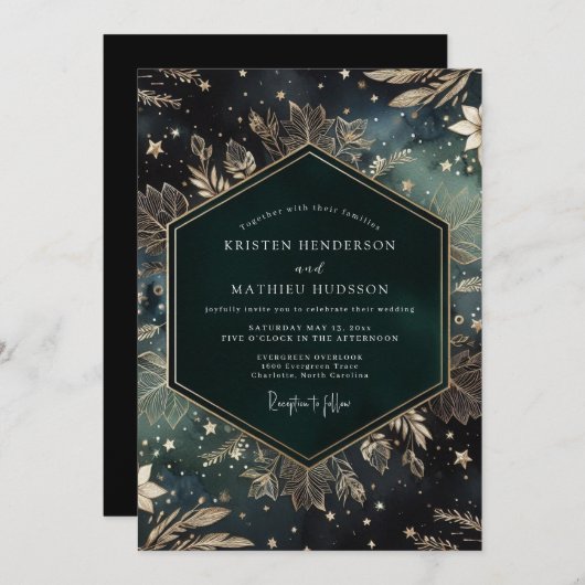 Emerald Celestial Flora Wedding 招待状 (正面/裏面)