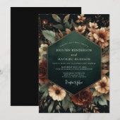 Emerald Chiaroscuro Flora Wedding 招待状 (正面/裏面)