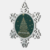 “Emerald Christmas Glow” スノーフレークピューターオーナメント (右)