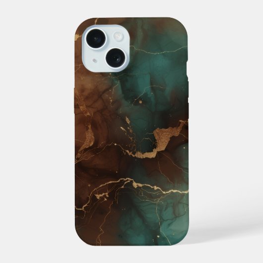 Emerald & Copper Marble Luxe Phone Case iPhone 15ケース (裏面)