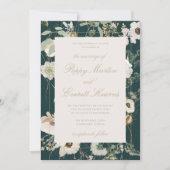 Emerald & Cream Floral Poppy Wedding Invitation 招待状 (正面)