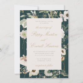 Emerald & Cream Floral Poppy Wedding Invitation 招待状