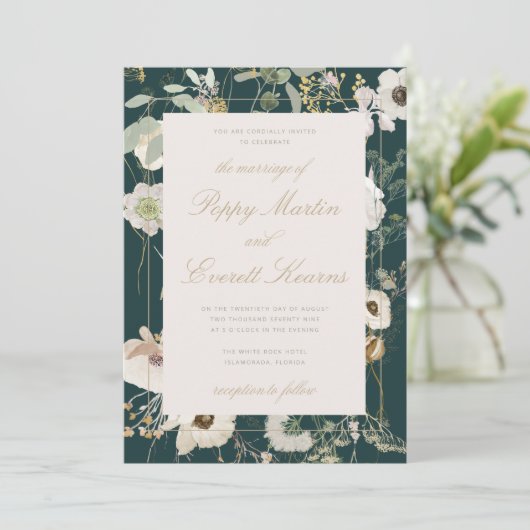 Emerald & Cream Floral Poppy Wedding Invitation 招待状 (スタンド正面)