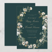 Emerald & Cream Floral Poppy Wedding Invitation 招待状 (正面/裏面)