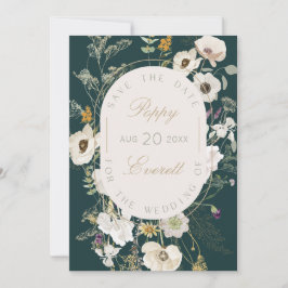 Emerald & Cream Poppy Floral Save The Date Card セーブザデート