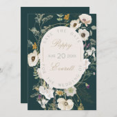 Emerald & Cream Poppy Floral Save The Date Card セーブザデート (正面/裏面)