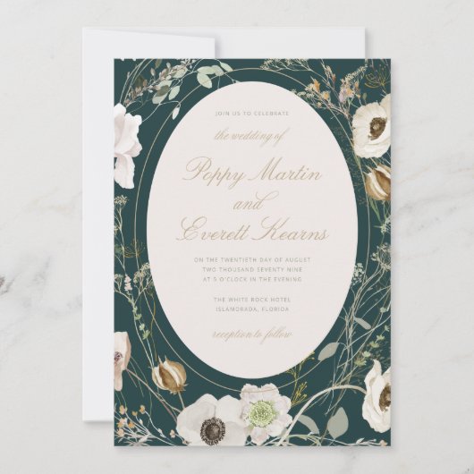 Emerald & Cream Wildflower Wedding Invitation 招待状 (正面)