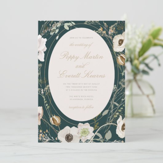 Emerald & Cream Wildflower Wedding Invitation 招待状 (スタンド正面)
