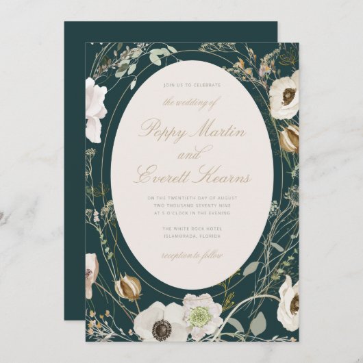 Emerald & Cream Wildflower Wedding Invitation 招待状 (正面/裏面)