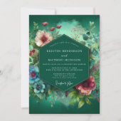 Emerald Deep Floral Opulence Wedding 招待状 (正面)