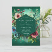 Emerald Deep Floral Opulence Wedding 招待状 (スタンド正面)