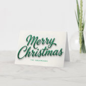 Emerald Elegance Retro Script Merry Christmas シーズンカード (正面)