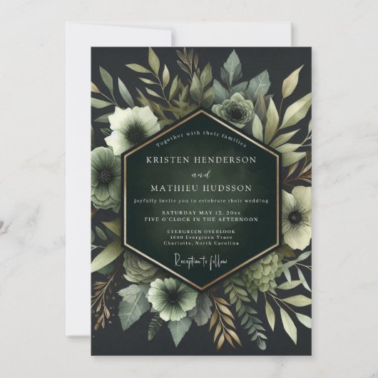 Emerald Ethereal Bloom Wedding 招待状 (正面)