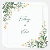 Emerald Eucalyptus Gold Berry Frame Wedding スクエアシール (正面)