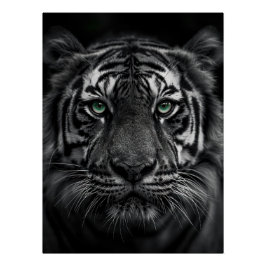 Emerald-Eyed Tiger Portrait - Black and White ポスター