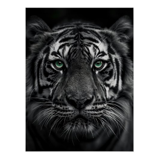 Emerald-Eyed Tiger Portrait - Black and White ポスター (正面)
