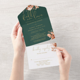 Emerald Fall In Love フラワーモチーフの結婚式RSVP オールインワン招待状