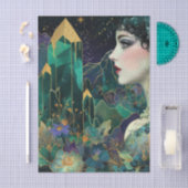 Emerald Fantasy Woman Crystals Florals Decoupage 薄葉紙 (クラフト)