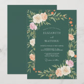 Emerald Floral Blossom Wedding 招待状 (正面/裏面)