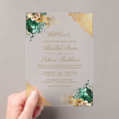 Emerald Floral Gold Lace Muslim Wedding アクリル招待状 (インサイチュ (ポータブル))