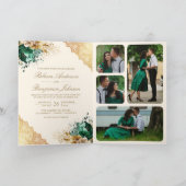 Emerald Floral Gold Lace QR code Cream Wedding 招待状 (内部)