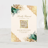 Emerald Floral Gold Lace QR code Cream Wedding 招待状 (裏面)