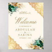 Emerald Floral Gold Muslim Wedding Welcome ポスター (正面)